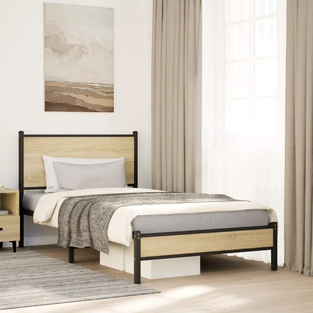 Bedframe zonder matras metaal sonoma eikenkleurig 100x200 cm is nu te koop bij PeponiXL, paradijselijk wonen!