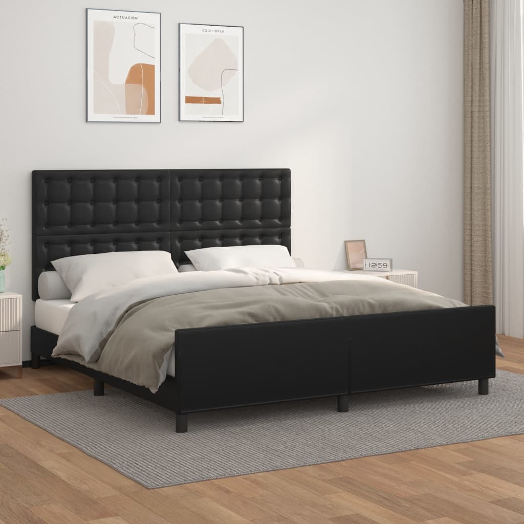 Bedframe met hoofdbord kunstleer zwart 160x200 cm is nu te koop bij PeponiXL, paradijselijk wonen!