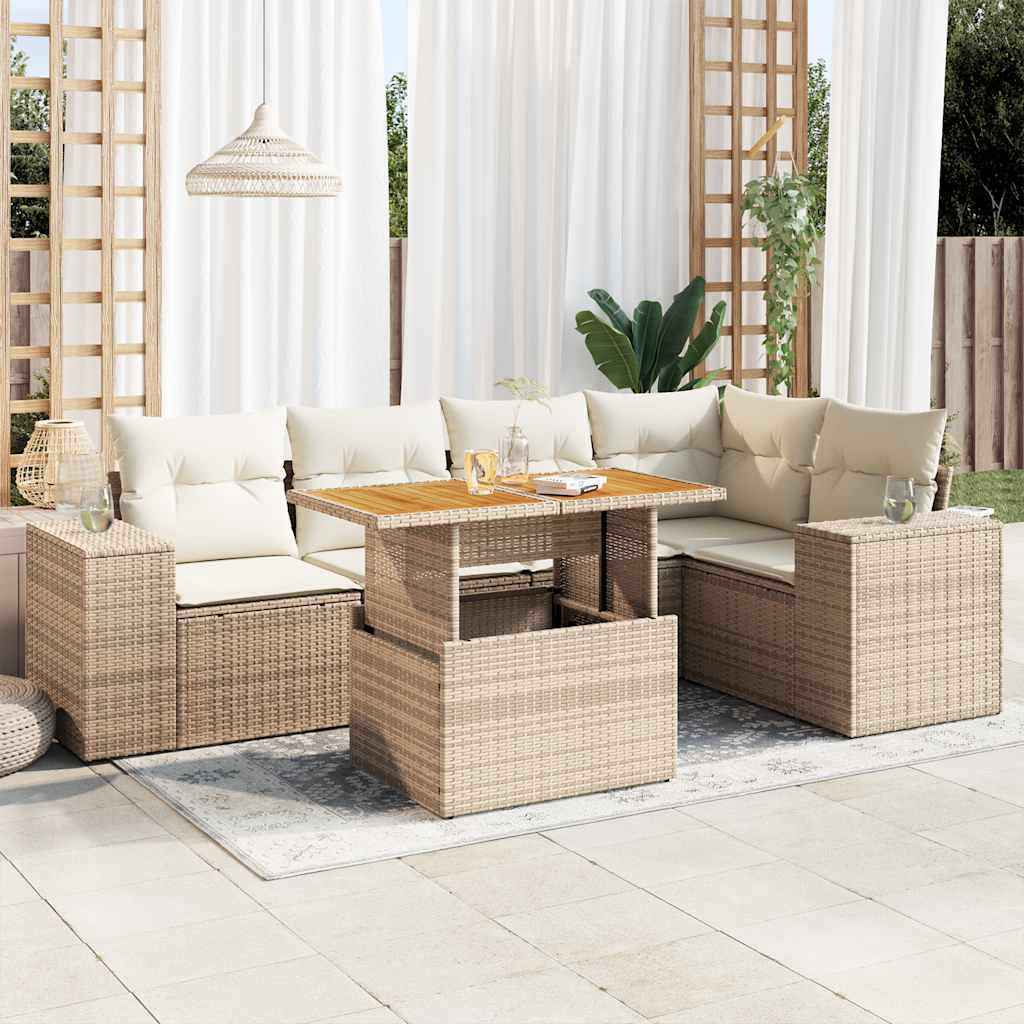6-delige Loungeset met kussens poly rattan beige is nu te koop bij PeponiXL, paradijselijk wonen!