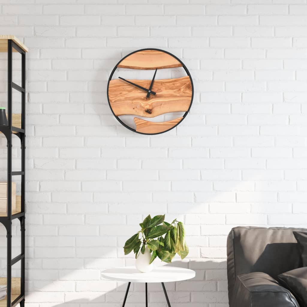 Wandklok Ø35 cm ijzer en olijfhout bruin is nu te koop bij PeponiXL, paradijselijk wonen!