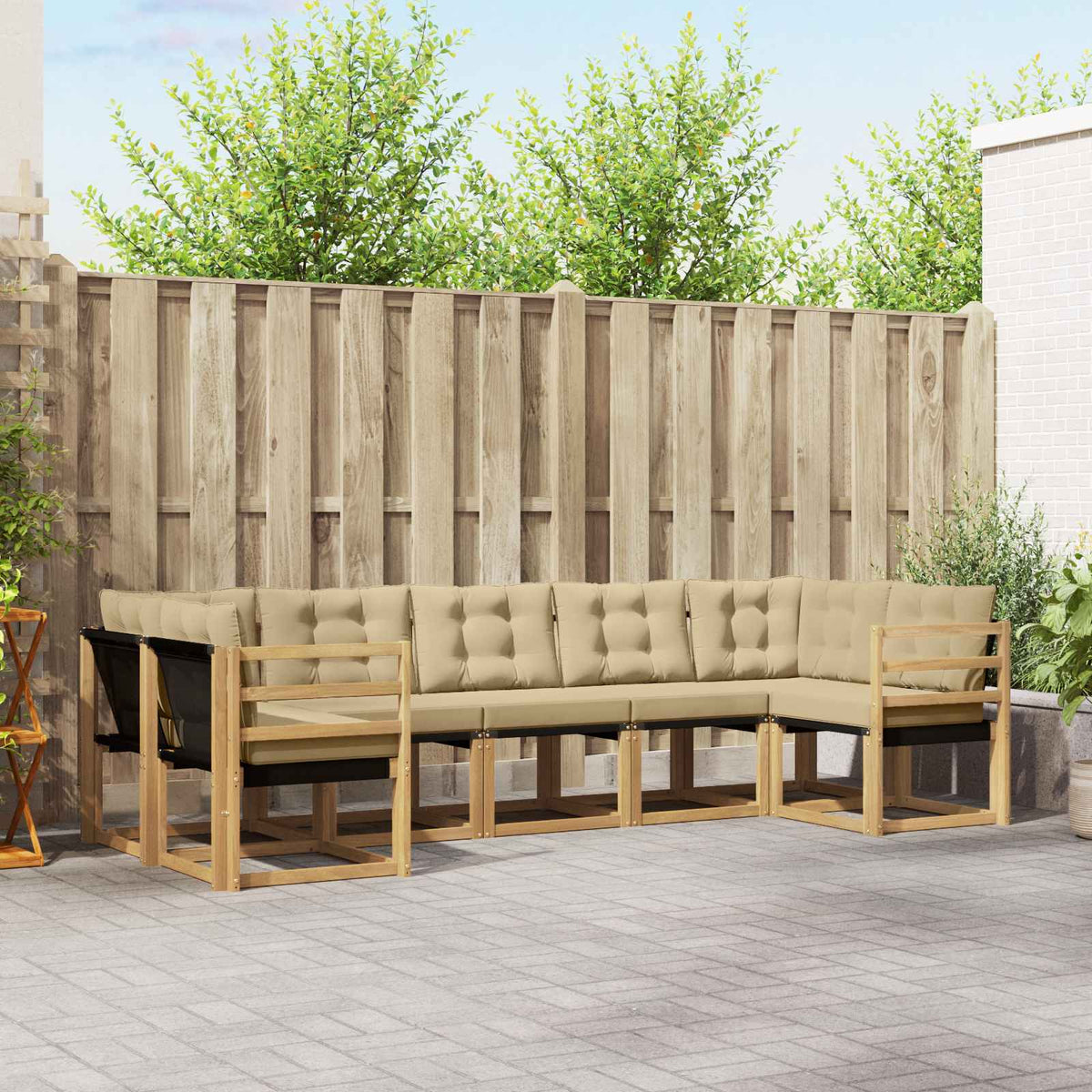 Buiten bankenset met kussen 7 pcs Wit en Beige is nu te koop bij PeponiXL, paradijselijk wonen!