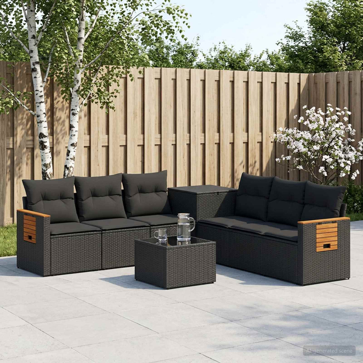 Bankstel 8 st Zwart Poly Rattan en Staal is nu te koop bij PeponiXL, paradijselijk wonen!