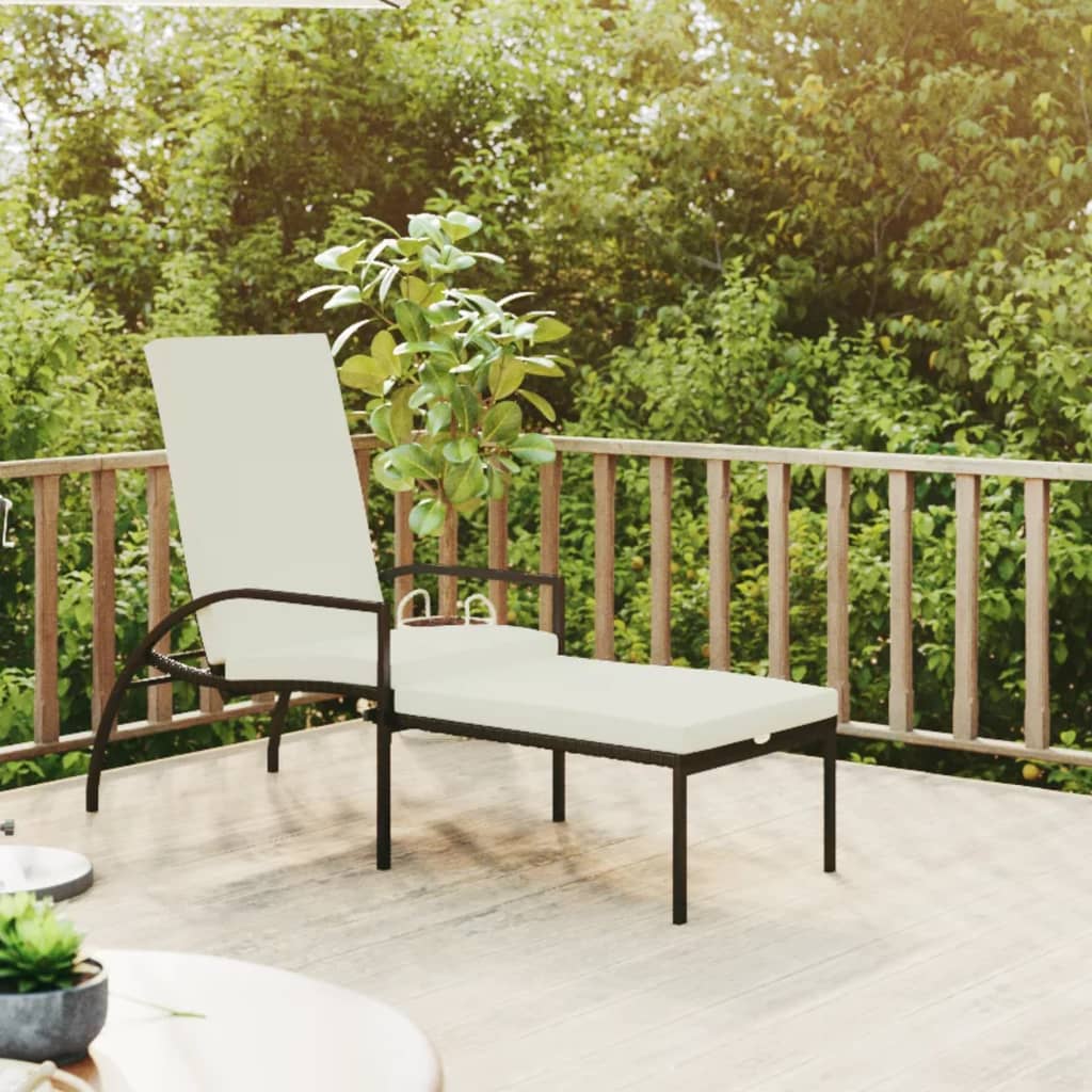 Ligbed met voetensteun polyetheen rattan zwart is nu te koop bij PeponiXL, paradijselijk wonen!