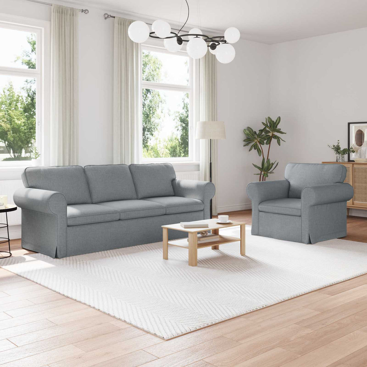 Bankstel 2 pcs Lichtgrijs 215 x 82 x 80 cm Stof is nu te koop bij PeponiXL, paradijselijk wonen!