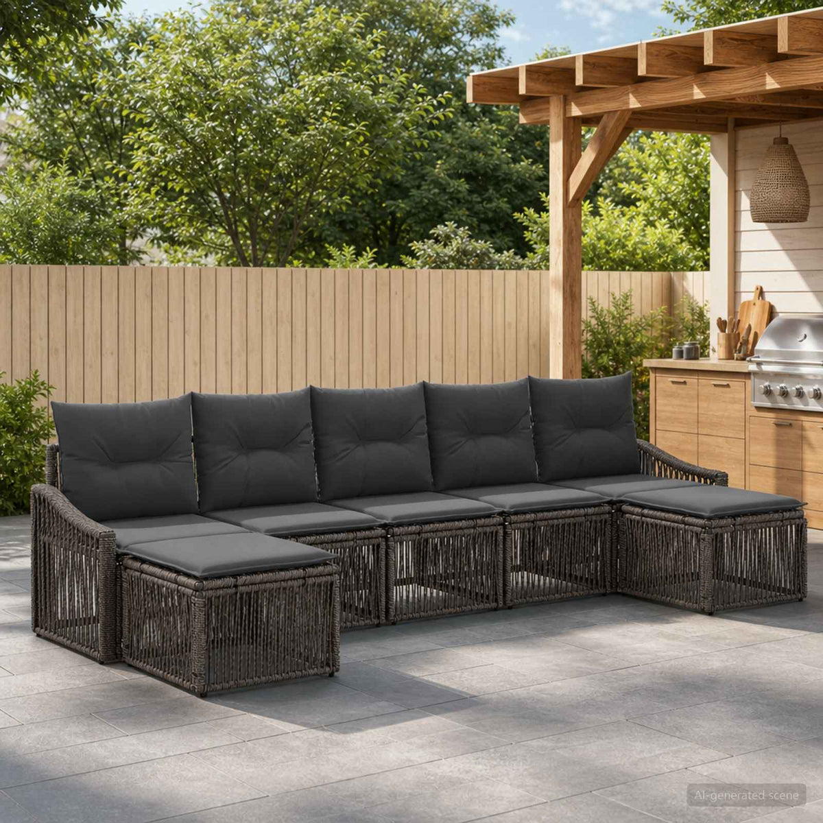 Tuinbankenset 7 pcs Grijs poly rattan is nu te koop bij PeponiXL, paradijselijk wonen!