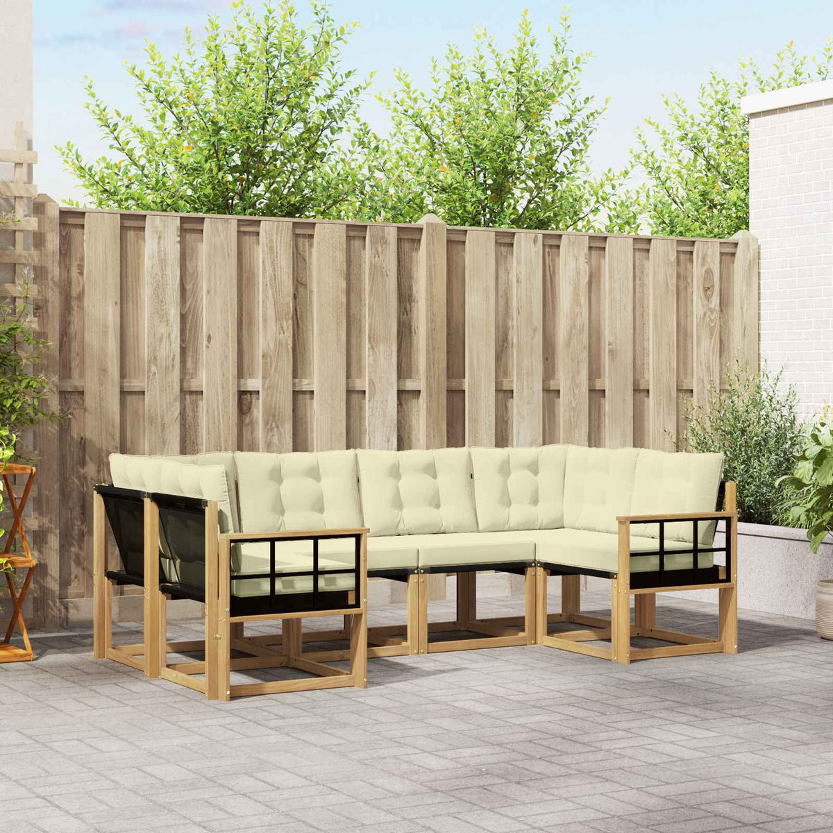 Buiten bankenset met kussen 6 pcs Wit en crèmekleurig is nu te koop bij PeponiXL, paradijselijk wonen!