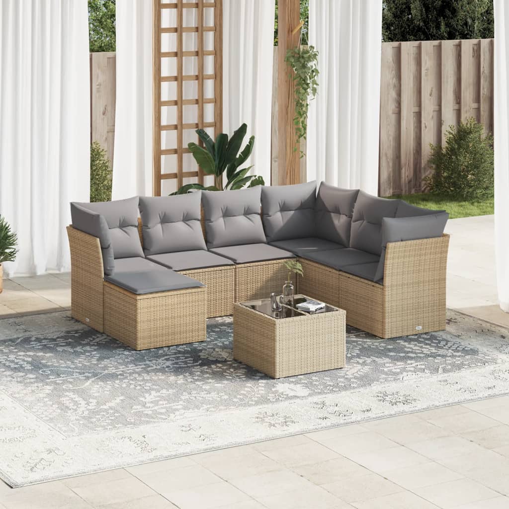 8-delige Loungeset met kussens poly rattan beige is nu te koop bij PeponiXL, paradijselijk wonen!