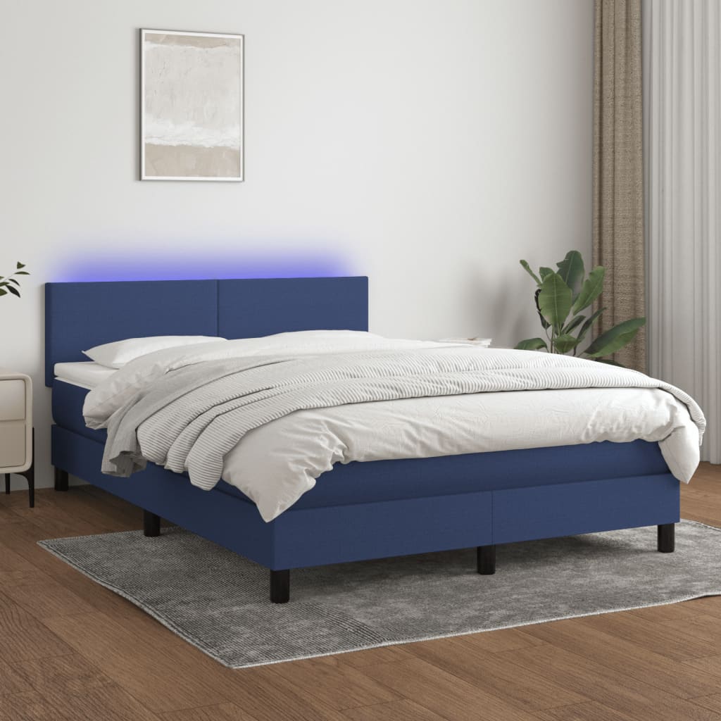 Boxspring met matras en LED stof blauw 140x190 cm is nu te koop bij PeponiXL, paradijselijk wonen!