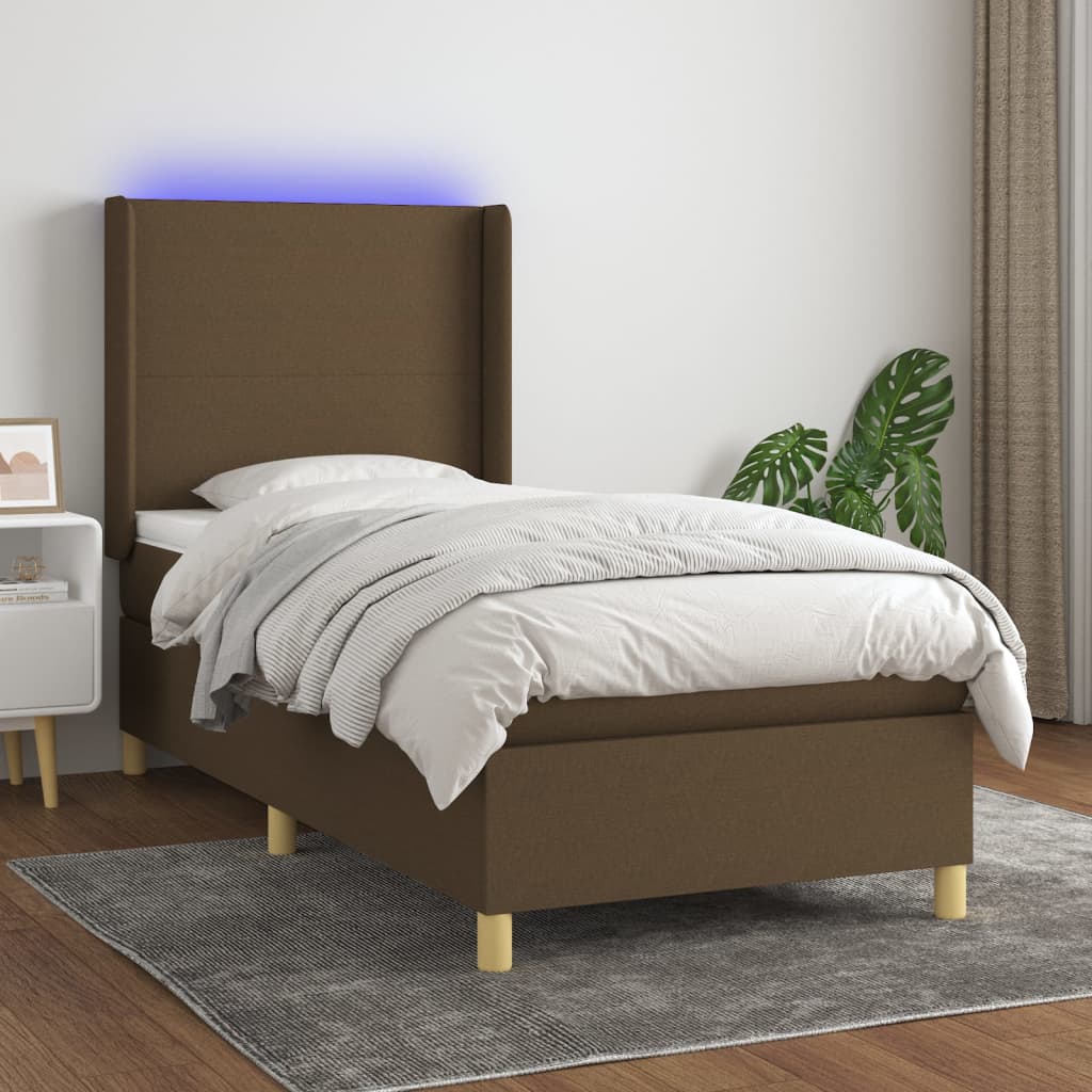 Boxspring met matras en LED stof donkerbruin 100x200 cm is nu te koop bij PeponiXL, paradijselijk wonen!