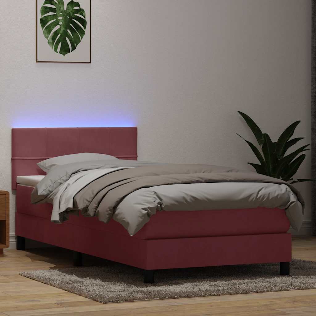Boxspring met matras en LED fluweel roze 80x220 cm is nu te koop bij PeponiXL, paradijselijk wonen!