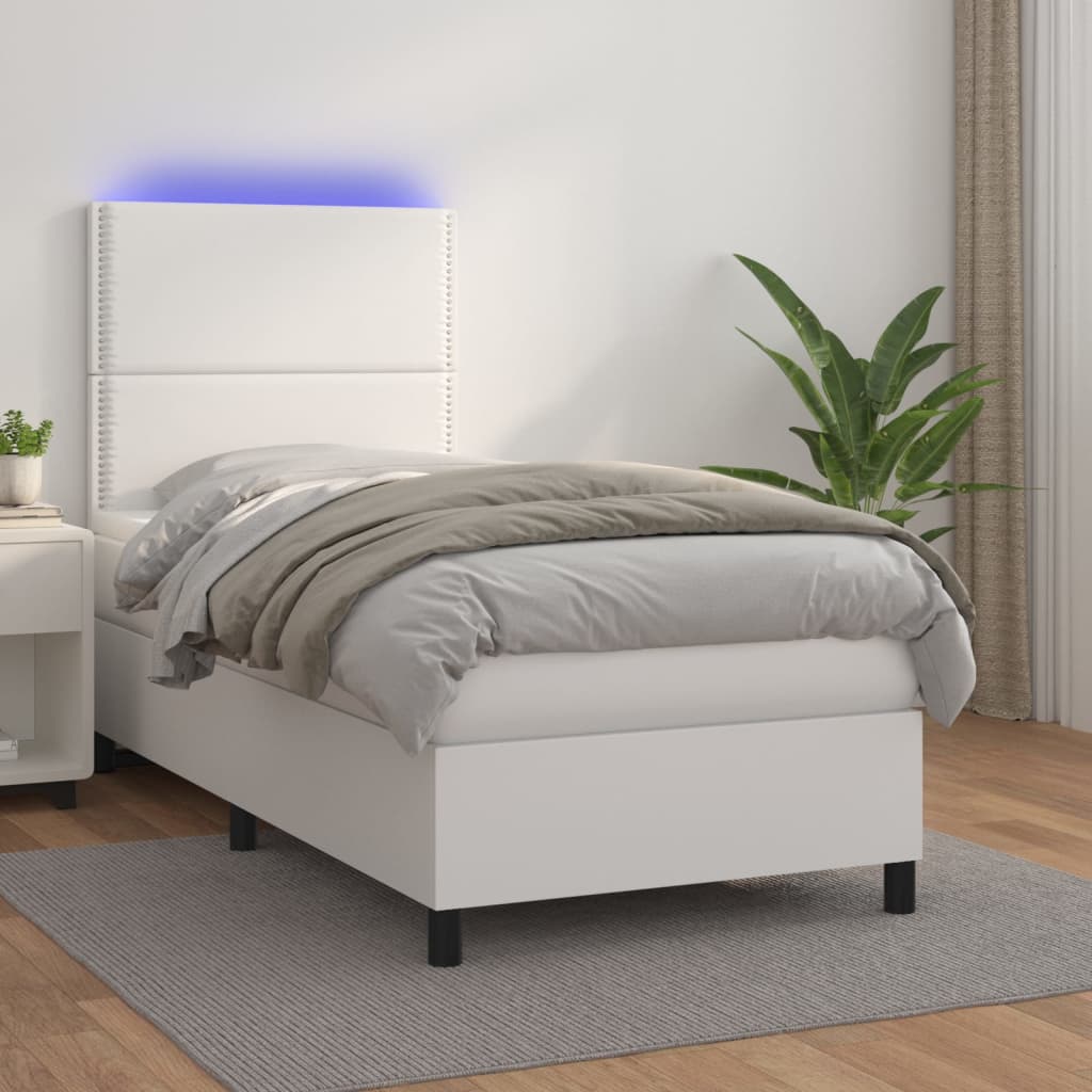 Boxspring met matras en LED kunstleer wit 100x200 cm is nu te koop bij PeponiXL, paradijselijk wonen!