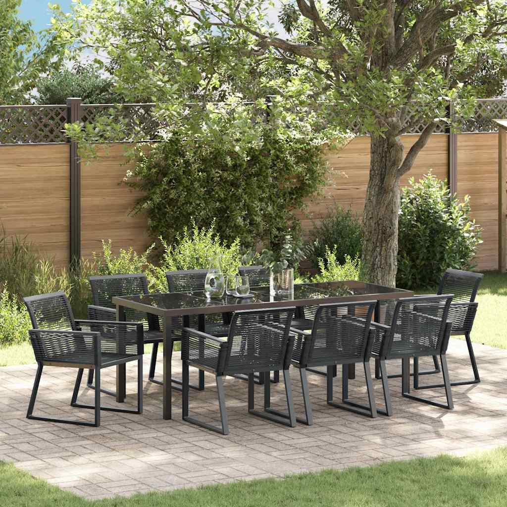 Tuin eettafelset 9 pcs Zwart Gepoedercoat staal is nu te koop bij PeponiXL, paradijselijk wonen!