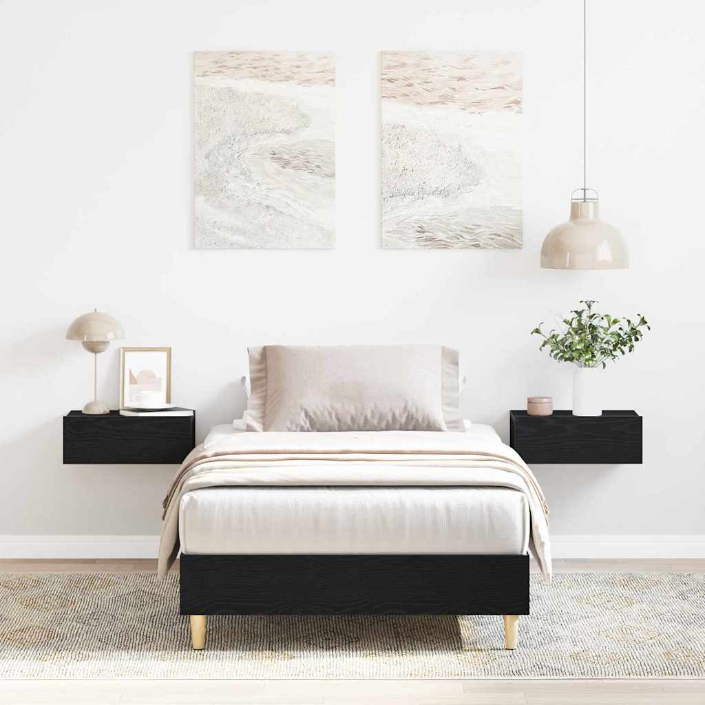 Bedframe Zwart Eiken 193 x 78 x 25 cm Bewerkt hout is nu te koop bij PeponiXL, paradijselijk wonen!