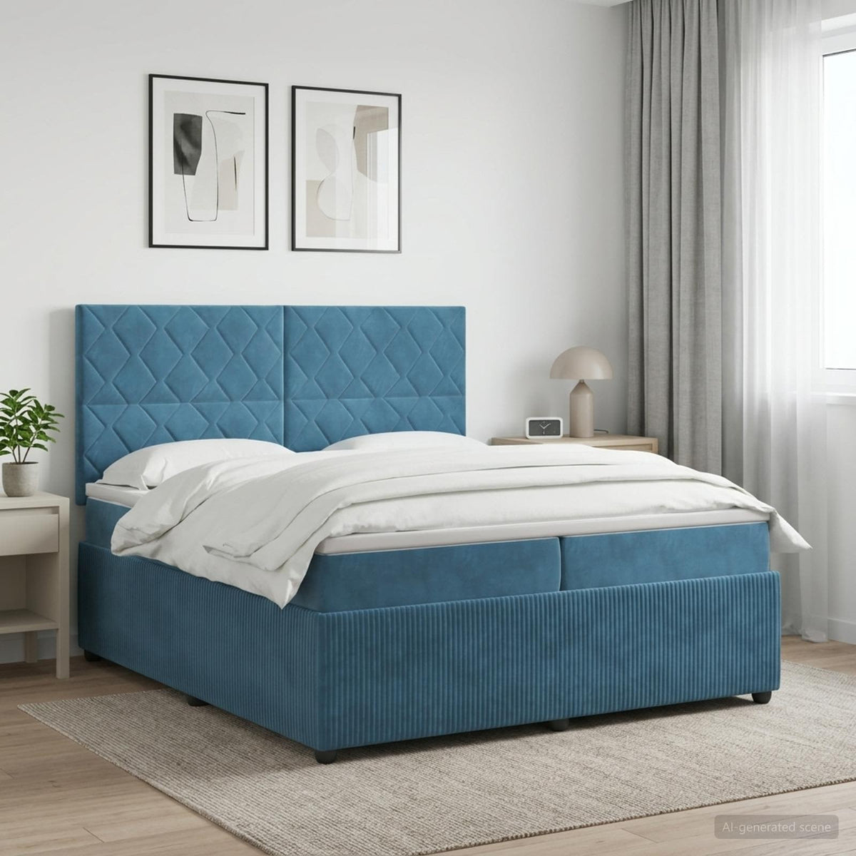 Boxspringbed met matras Blauw 200 x 200 cm Fluweel is nu te koop bij PeponiXL, paradijselijk wonen!