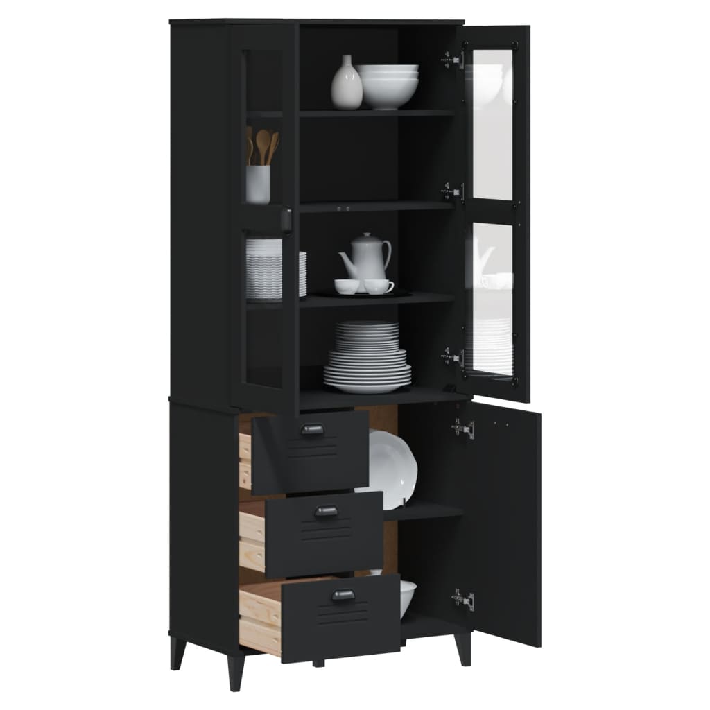 Hoge kast VIKEN 80x40x190 cm massief grenenhout zwart is nu te koop bij PeponiXL, paradijselijk wonen!