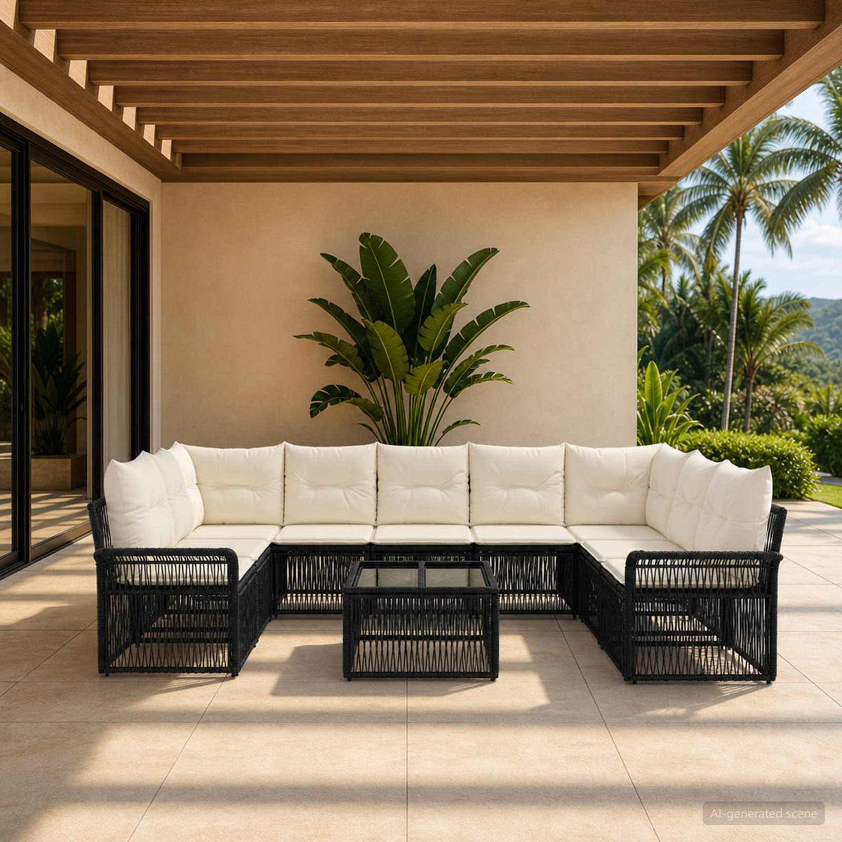 Tuinbankenset 10 pcs Zwart poly rattan is nu te koop bij PeponiXL, paradijselijk wonen!