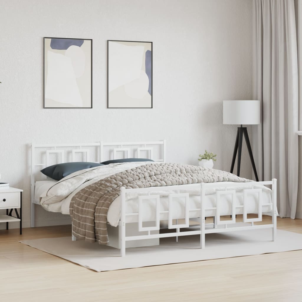 Bedframe met hoofd- en voeteneinde metaal wit 150x200 cm is nu te koop bij PeponiXL, paradijselijk wonen!