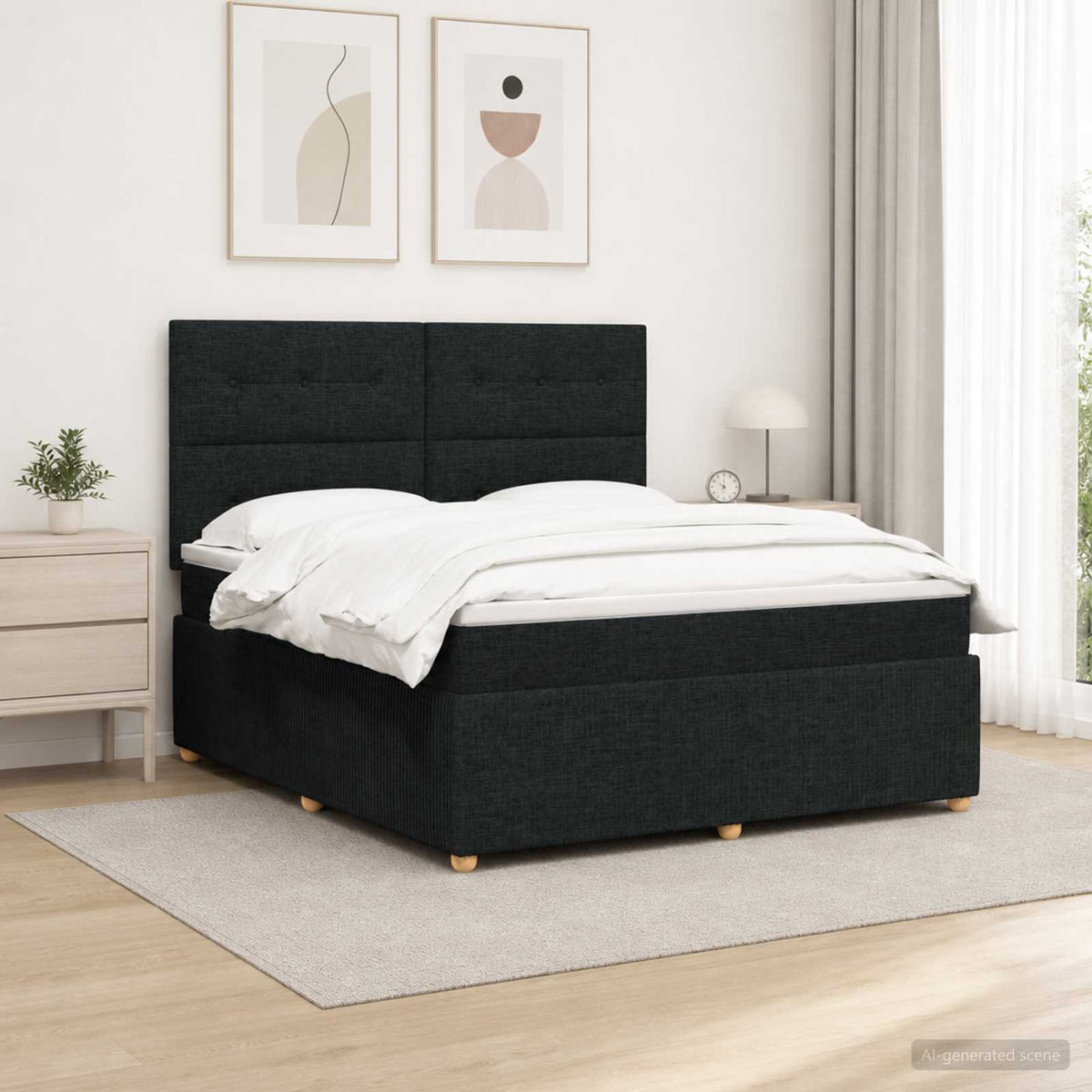 LED Boxspring Bed met Matras Zwart 140 x 200 cm Stof is nu te koop bij PeponiXL, paradijselijk wonen!