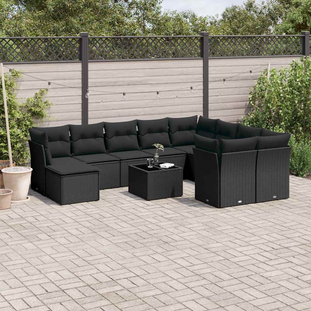 11-delige Loungeset met kussens poly rattan zwart is nu te koop bij PeponiXL, paradijselijk wonen!
