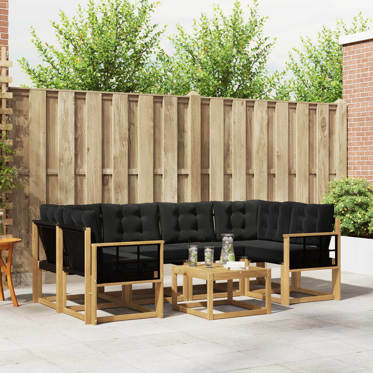 Buiten bankenset met kussen 7 pcs Wit en zwart is nu te koop bij PeponiXL, paradijselijk wonen!