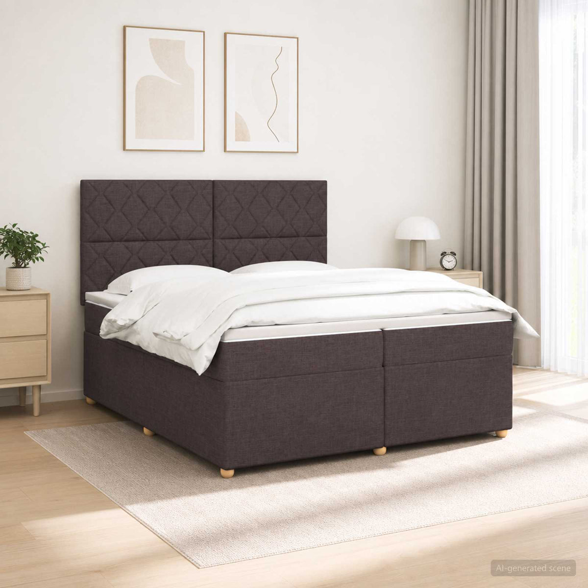 Boxspringbed met matras Donkerbruin 200 x 200 cm Stof is nu te koop bij PeponiXL, paradijselijk wonen!
