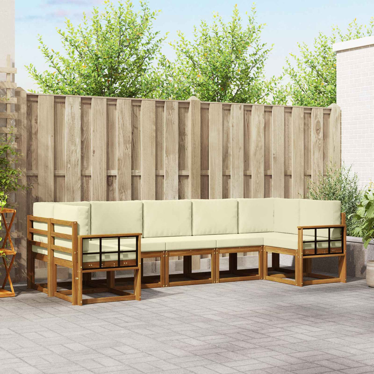 Buiten bankenset met kussen 7 pcs Natuurlijk en Crème is nu te koop bij PeponiXL, paradijselijk wonen!