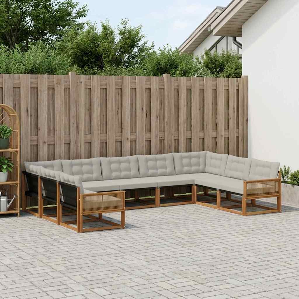 Buiten bankenset met kussen 9 pcs Naturel en lichtgrijs is nu te koop bij PeponiXL, paradijselijk wonen!