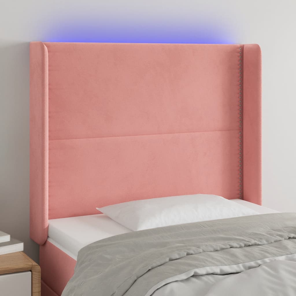 Hoofdbord LED 93x16x118/128 cm fluweel roze is nu te koop bij PeponiXL, paradijselijk wonen!