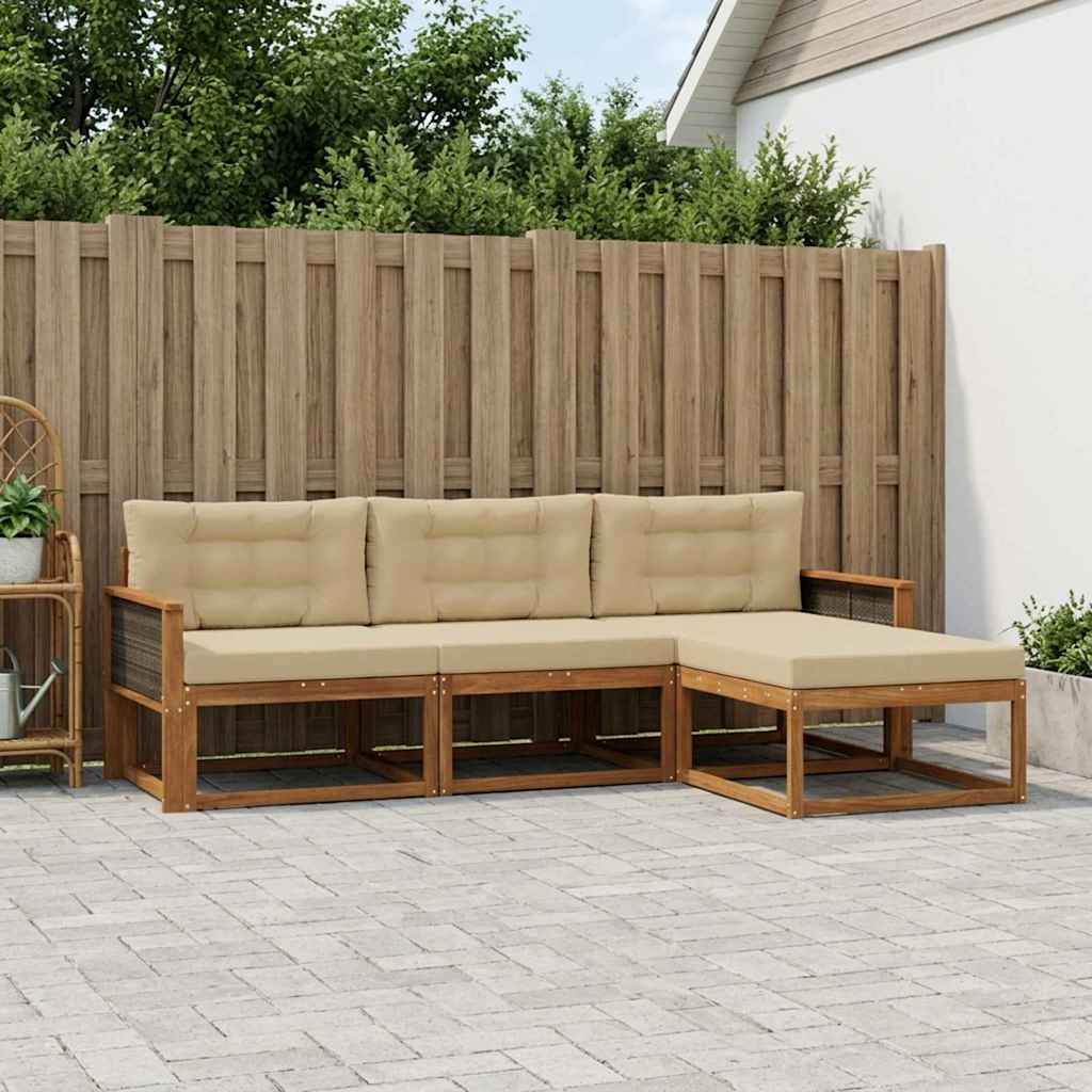 Buiten bankenset met kussen 4 pcs Natuurlijk en Beige is nu te koop bij PeponiXL, paradijselijk wonen!