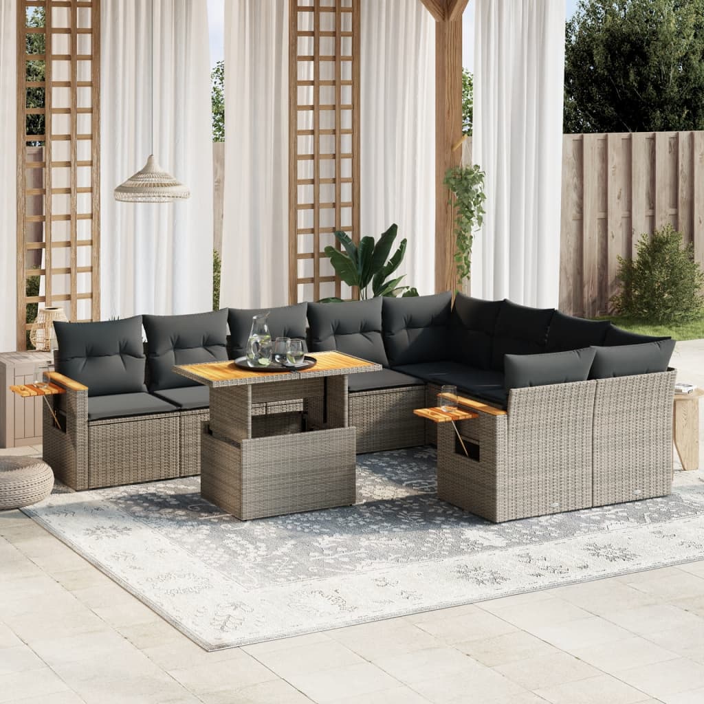 10-delige Loungeset met kussens poly rattan grijs is nu te koop bij PeponiXL, paradijselijk wonen!