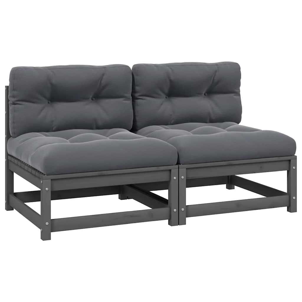 Tuinmiddenbanken 2 st met kussens massief grenenhout grijs is nu te koop bij PeponiXL, paradijselijk wonen!