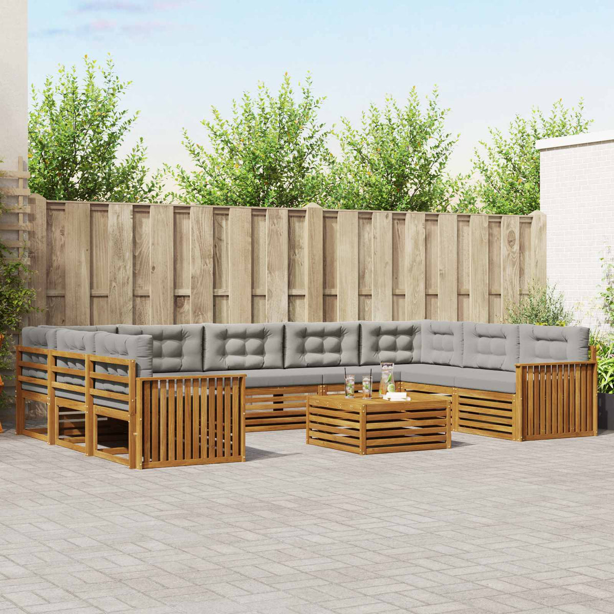 Buiten bankenset met kussen 10 pcs Natuurlijk en Lichtgrijs is nu te koop bij PeponiXL, paradijselijk wonen!