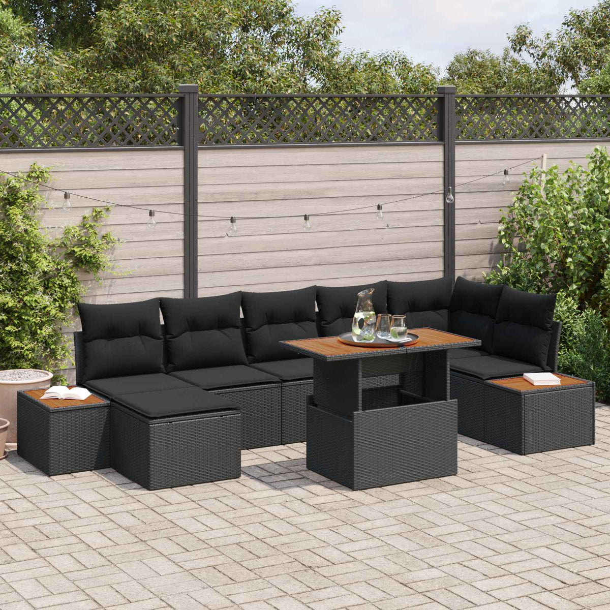 Tuin Sofa Set met opslag 8 pcs Zwart Poly riet is nu te koop bij PeponiXL, paradijselijk wonen!