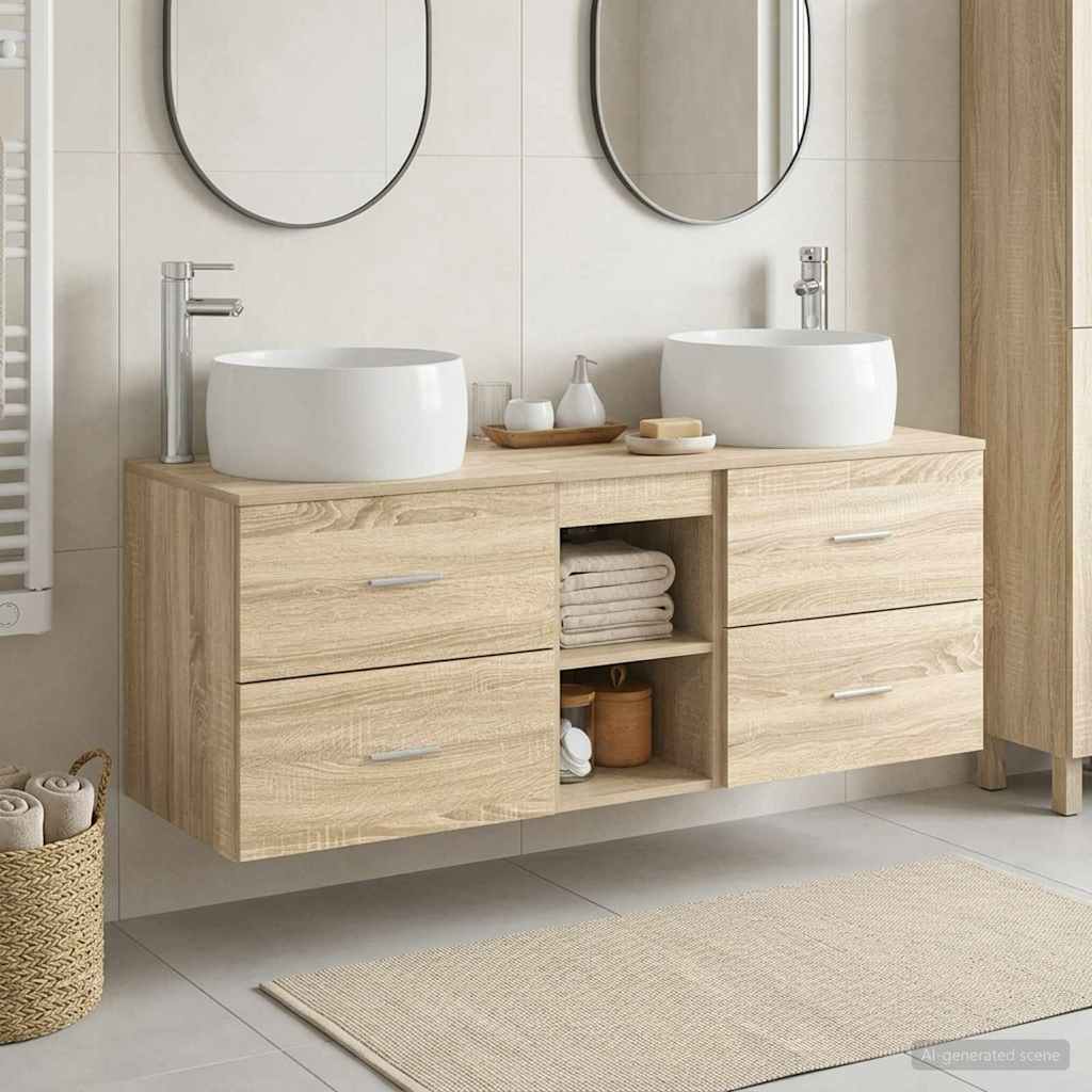 Badkamermeubelset 3 st Sonoma Eiken 49,5 x 44,5 x 66 cm is nu te koop bij PeponiXL, paradijselijk wonen!
