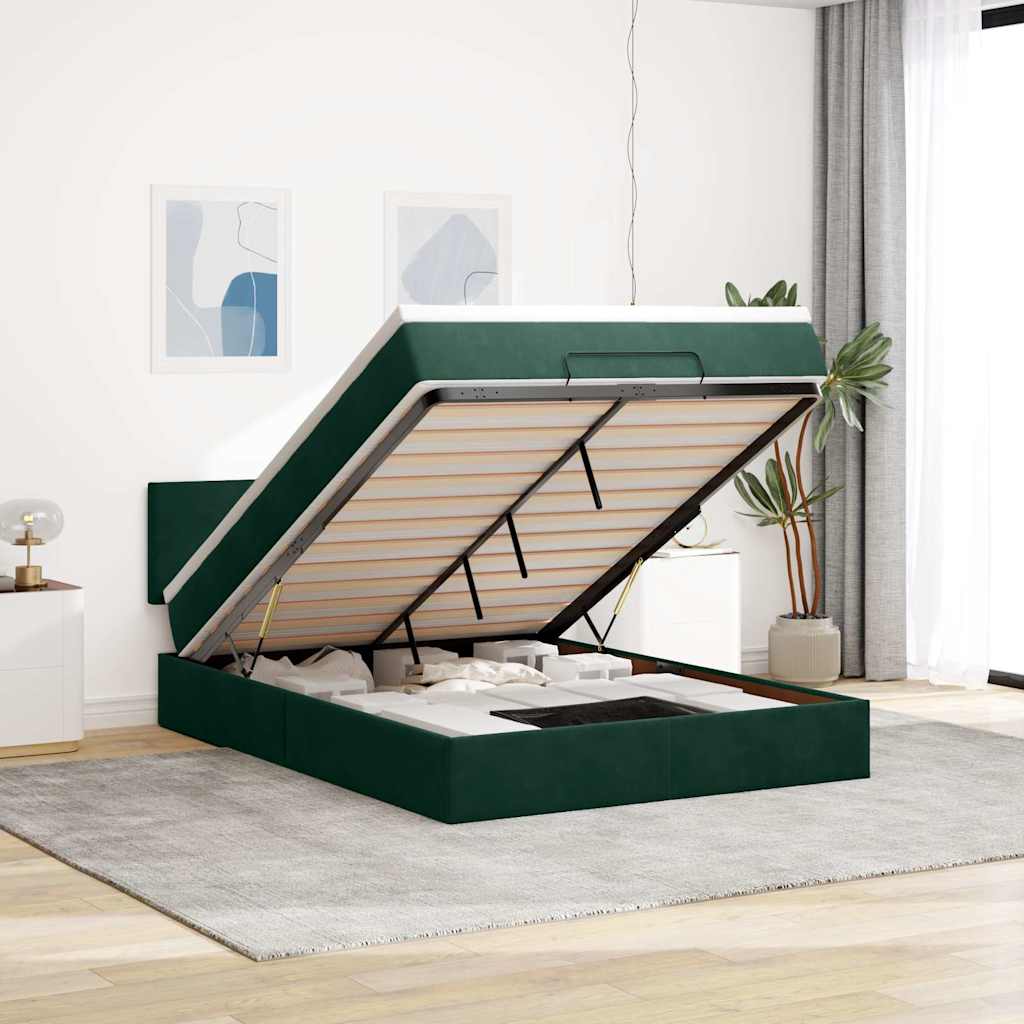 Ottoman bed met matras 140x200cm fluweel donkergroen is nu te koop bij PeponiXL, paradijselijk wonen!