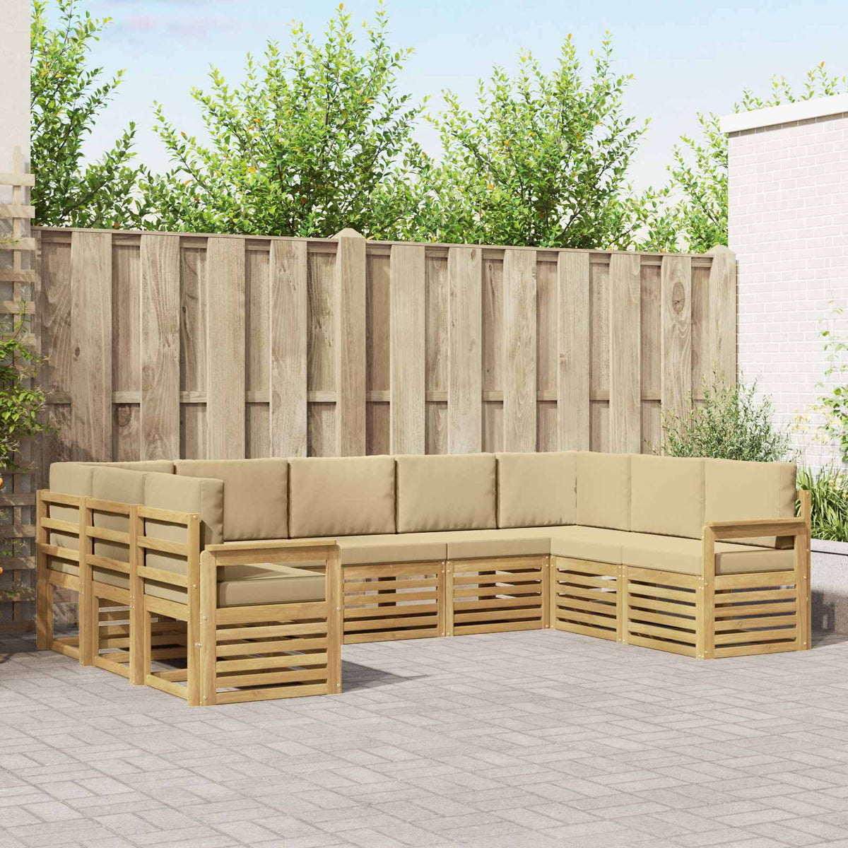 Buiten bankenset 7 pcs Wit en Beige 304 x 128,5 x 73 cm is nu te koop bij PeponiXL, paradijselijk wonen!