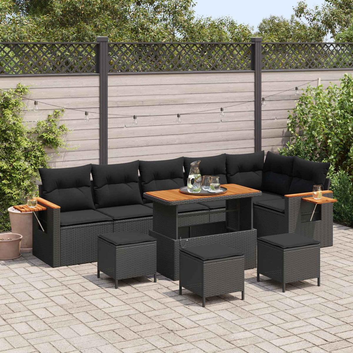 Tuinbankenset met kussen 12 pcs Zwart poly rattan is nu te koop bij PeponiXL, paradijselijk wonen!