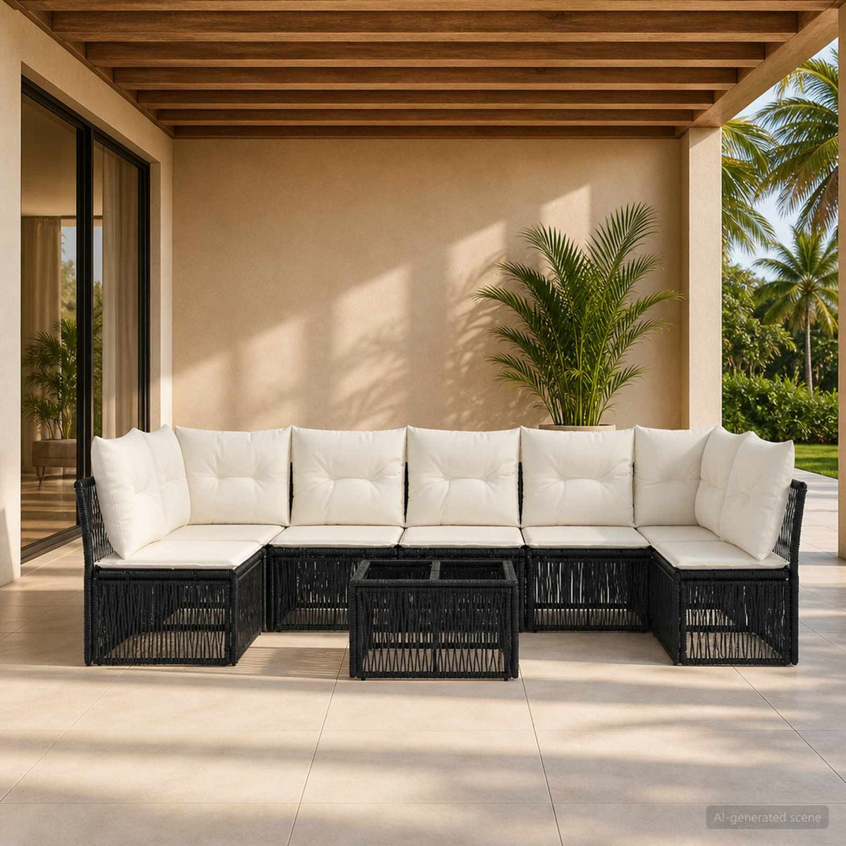 Tuinbankenset 8 pcs Zwart poly rattan is nu te koop bij PeponiXL, paradijselijk wonen!