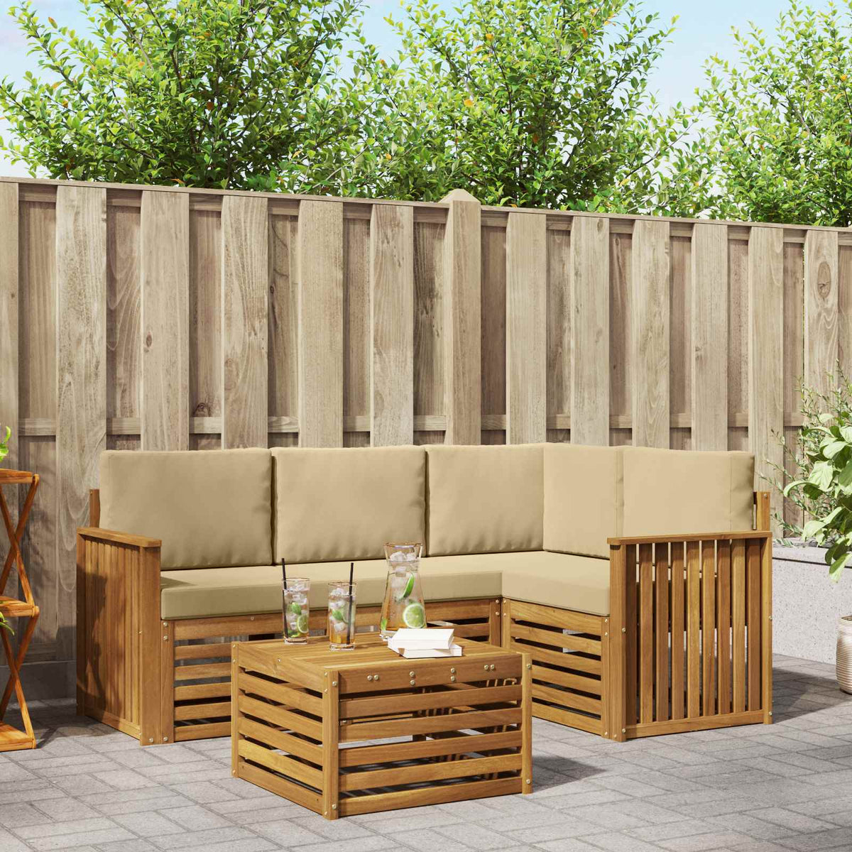 Buiten bankenset met kussen 5 pcs Natuurlijk en Beige is nu te koop bij PeponiXL, paradijselijk wonen!