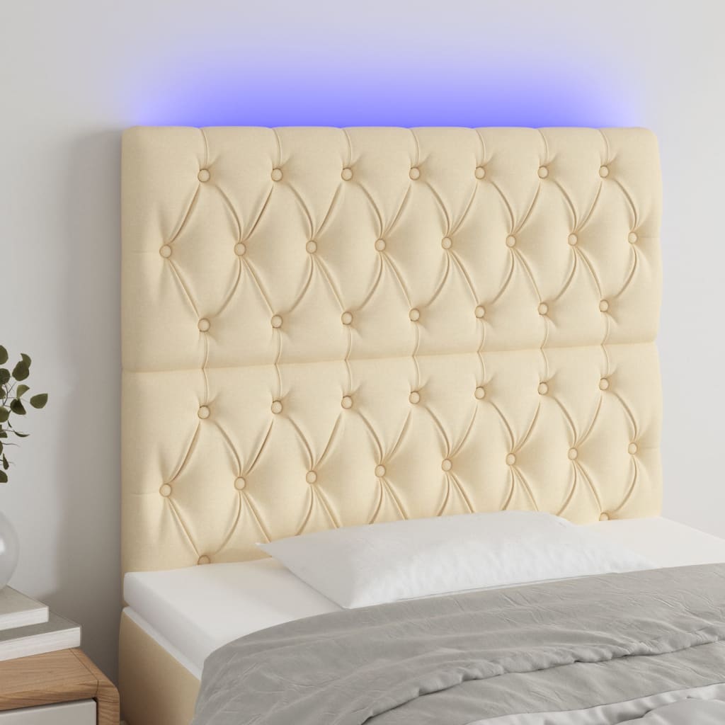 Hoofdbord LED 90x7x118/128 cm stof crèmekleurig is nu te koop bij PeponiXL, paradijselijk wonen!