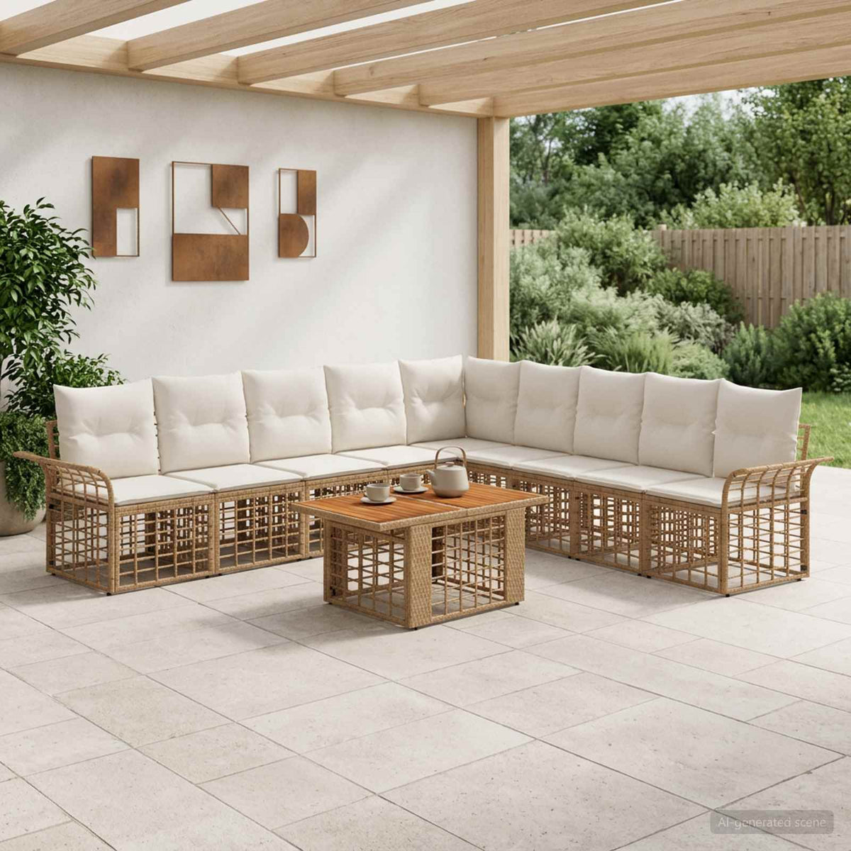Tuinbankenset 10 st Natuurlijk en Crème Wit poly rattan is nu te koop bij PeponiXL, paradijselijk wonen!