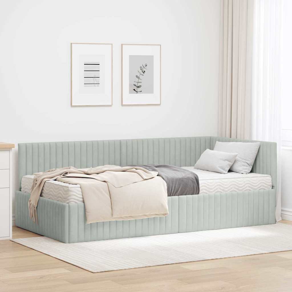 Hoekbedframe met Matras met hoofdeinde 2 pcs Lichtgrijs Fluweel is nu te koop bij PeponiXL, paradijselijk wonen!