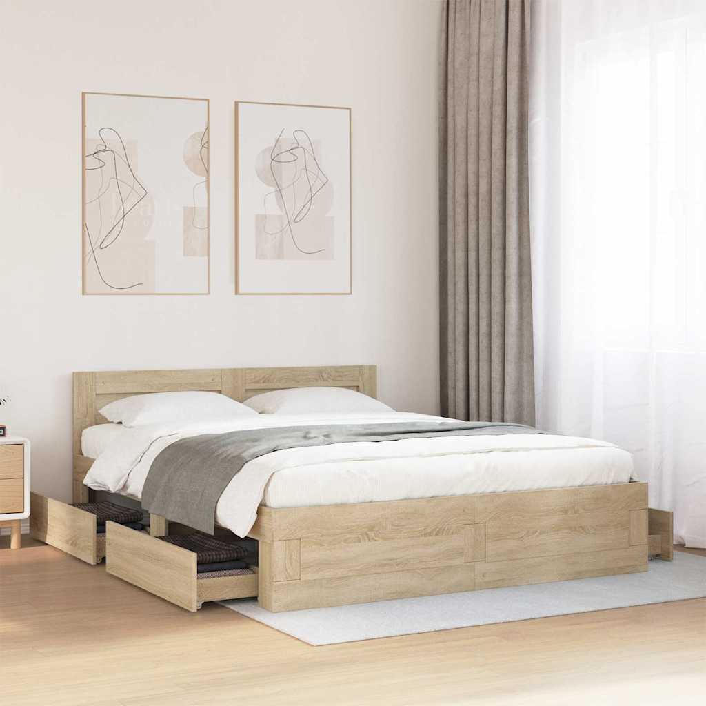 Bedframe met hoofdeinde 2 pcs Sonoma 153 x 203 cm Bewerkt hout is nu te koop bij PeponiXL, paradijselijk wonen!