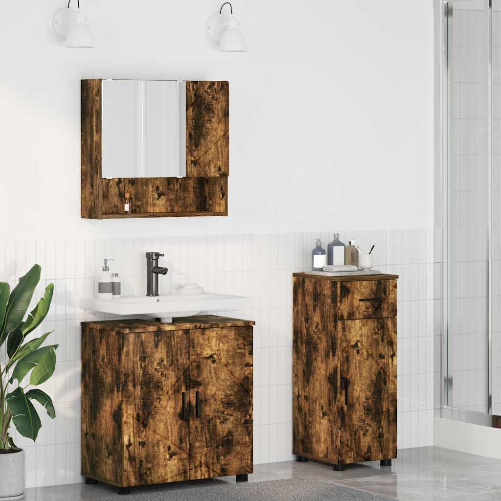 Badkamermeubelset 3 st Gerookt eiken 61 x 35 x 64 cm is nu te koop bij PeponiXL, paradijselijk wonen!