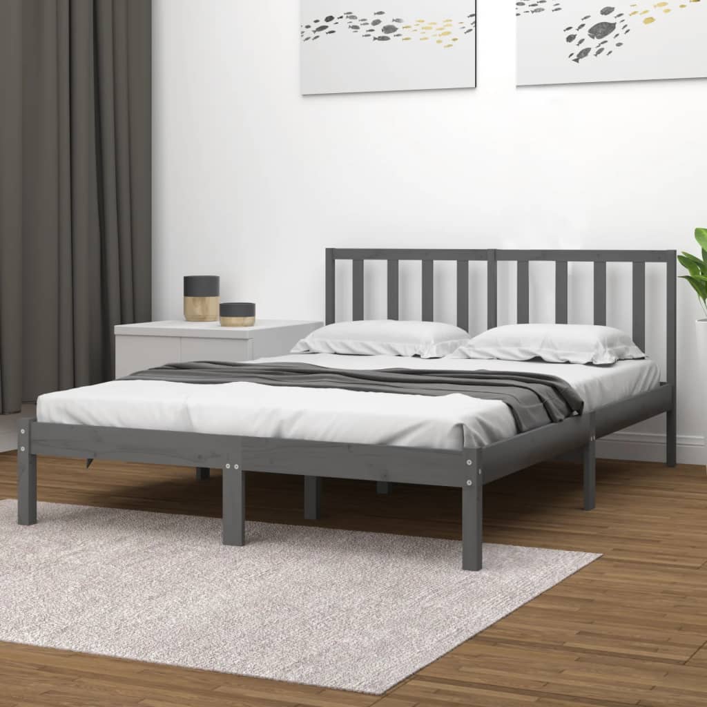 Bedframe massief grenenhout grijs 200x200 cm is nu te koop bij PeponiXL, paradijselijk wonen!