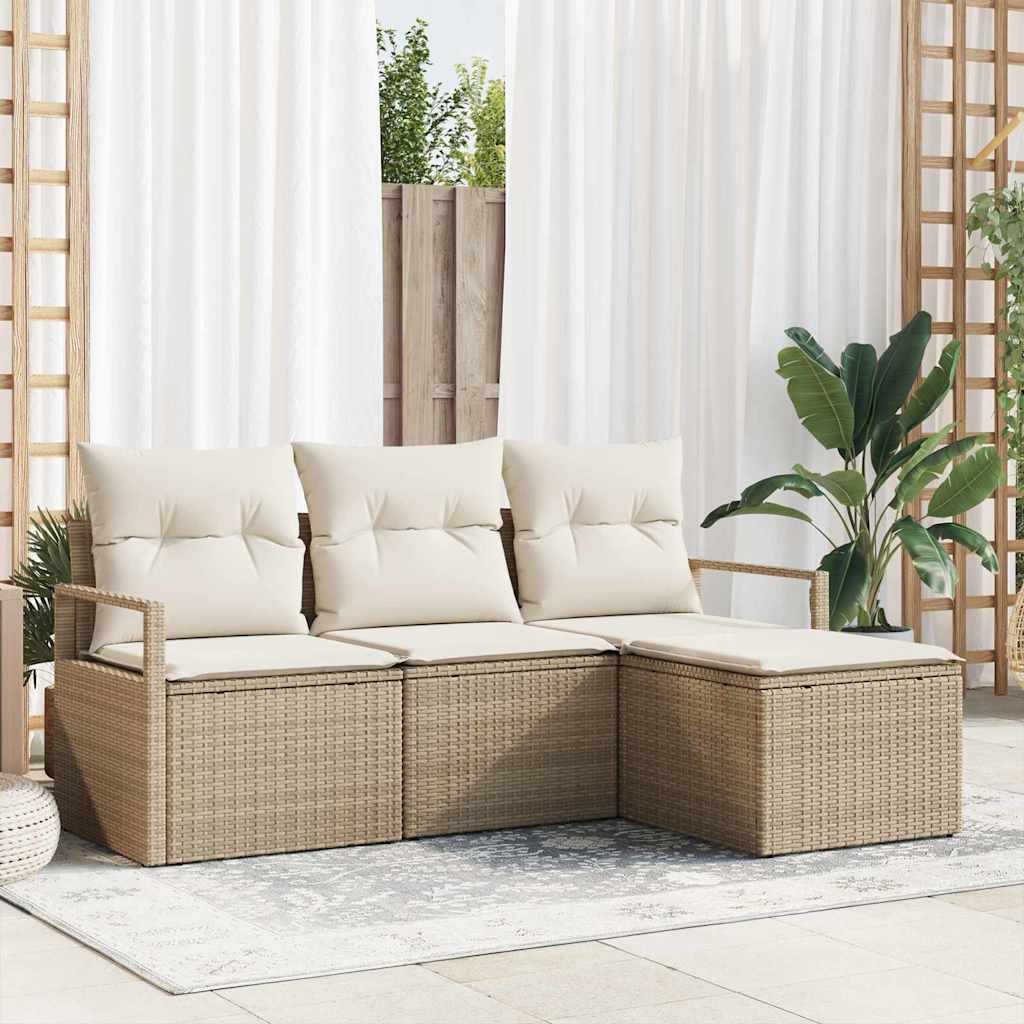 Bankstel 4 st Beige en Crème poly rattan is nu te koop bij PeponiXL, paradijselijk wonen!