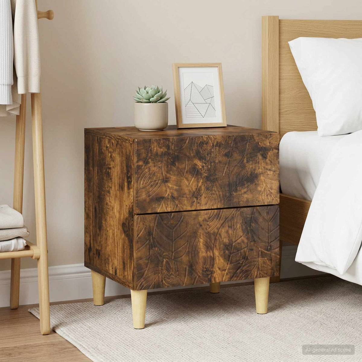 Nachtkastje 2 pcs Gerookt eiken 43 x 34,5 x 48 cm Bewerkt hout is nu te koop bij PeponiXL, paradijselijk wonen!