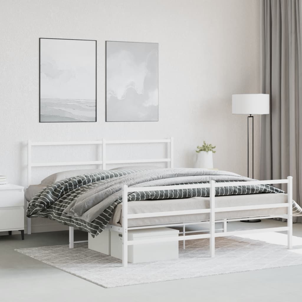 Bedframe met hoofd- en voeteneinde metaal wit 150x200 cm is nu te koop bij PeponiXL, paradijselijk wonen!