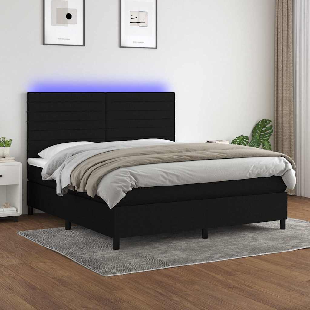 Boxspring met matras en LED stof zwart 160x200 cm is nu te koop bij PeponiXL, paradijselijk wonen!
