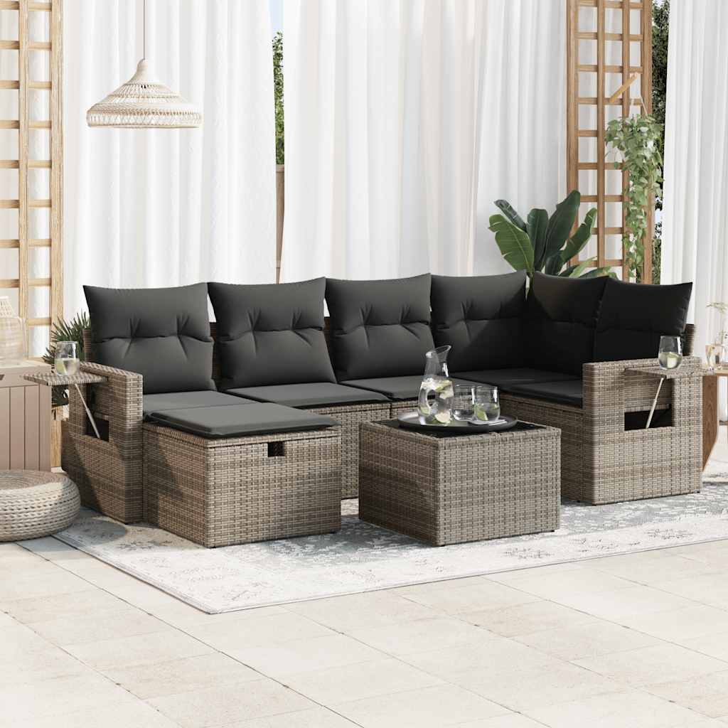 7-delige Loungeset met kussens poly rattan grijs is nu te koop bij PeponiXL, paradijselijk wonen!